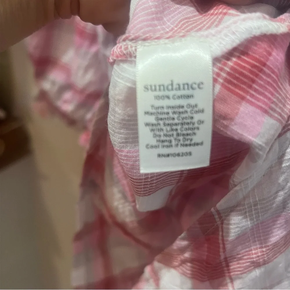 Sundance Pink Plaid Ruffle Cotton Gauze Button Front Blouse Top Womens Medium